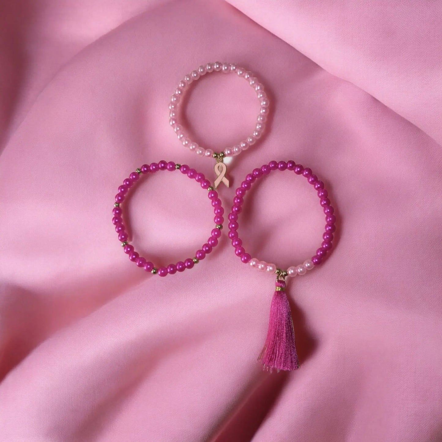 Hot Pink Ribbon Set Black Babe Beading